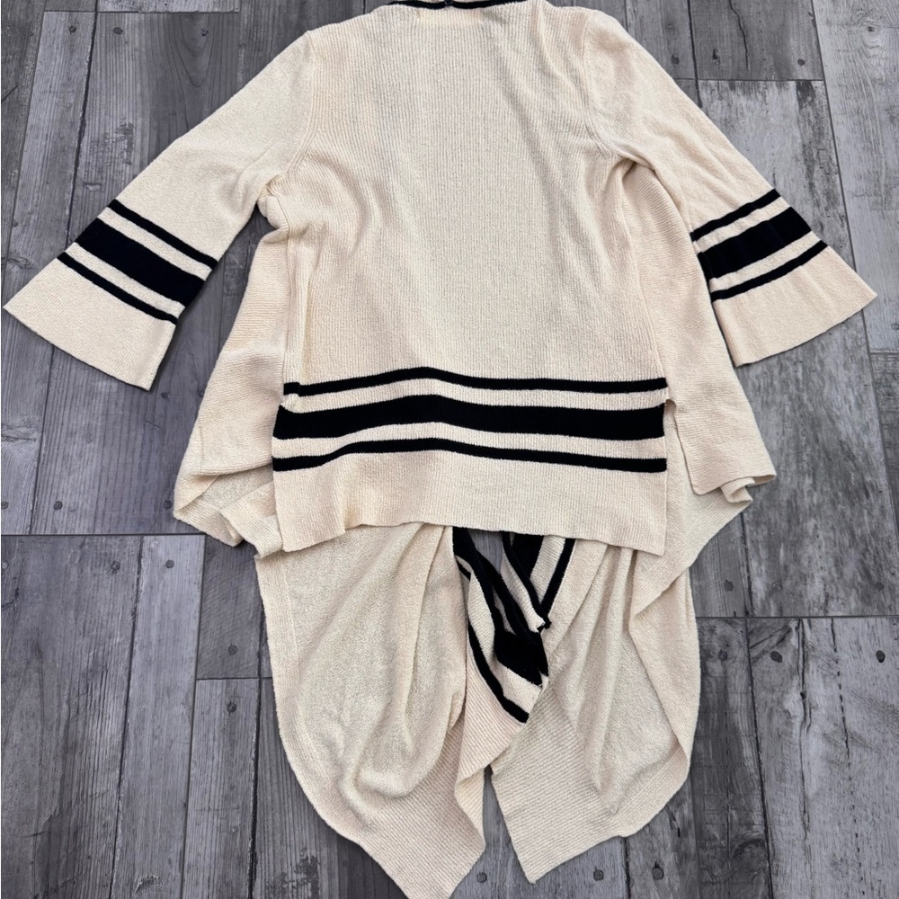 Anthropologie Sparrow Cardigan Women S Drape Front Waterfall Cream Black Stripe - Picture 7 of 7